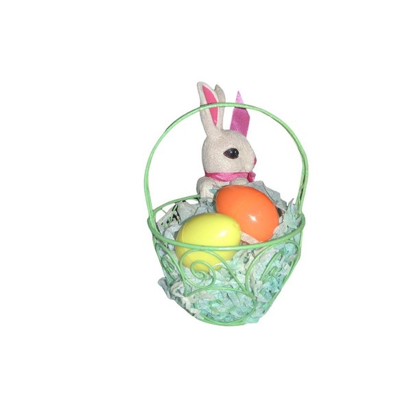 Easter Rabbit with Wire Basket  Tabletop Decor Centerpiece - Picture 3 of 10